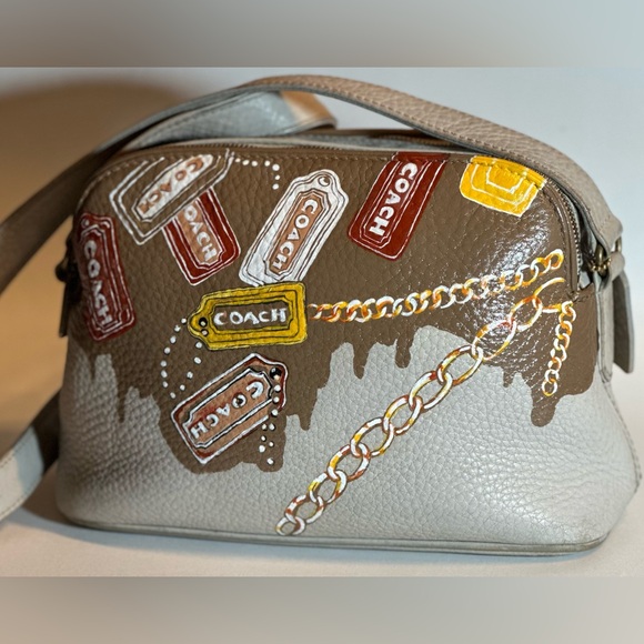 Vintage Coach 4914 Sonoma Natural Grain Double Zip crossbody hand painted - Picture 11 of 12